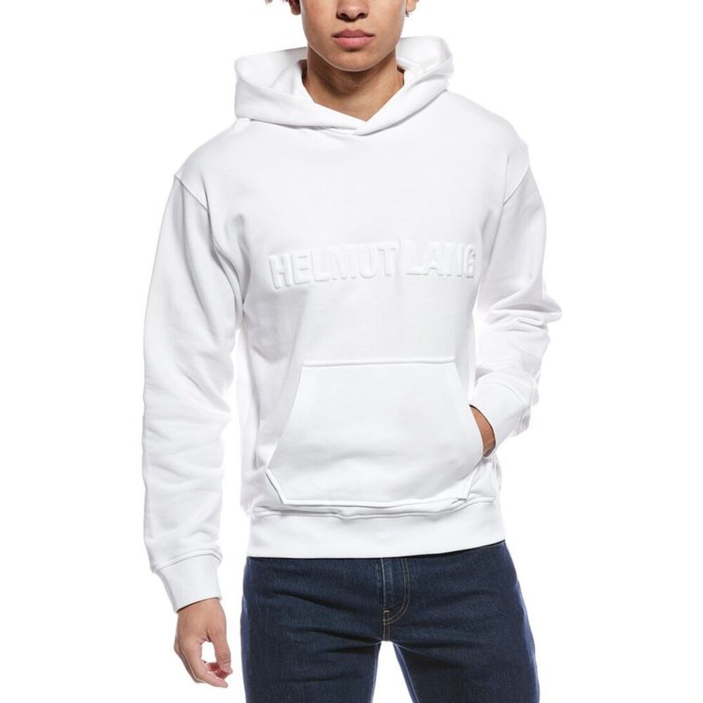 Helmut Lang Mens  Embossed Studio Hoodie, White